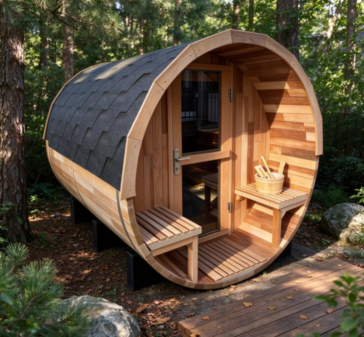 Barrel sauna in the forest